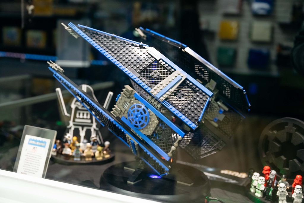 The Black Box Theater displays customer LEGO creations, ranging from official sets to original MOCs (My Own Creations).