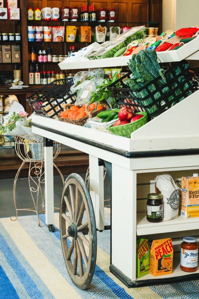 Produce stand at Nanny Goat Market at Horseshoe at Hub Research Triangle Park. 